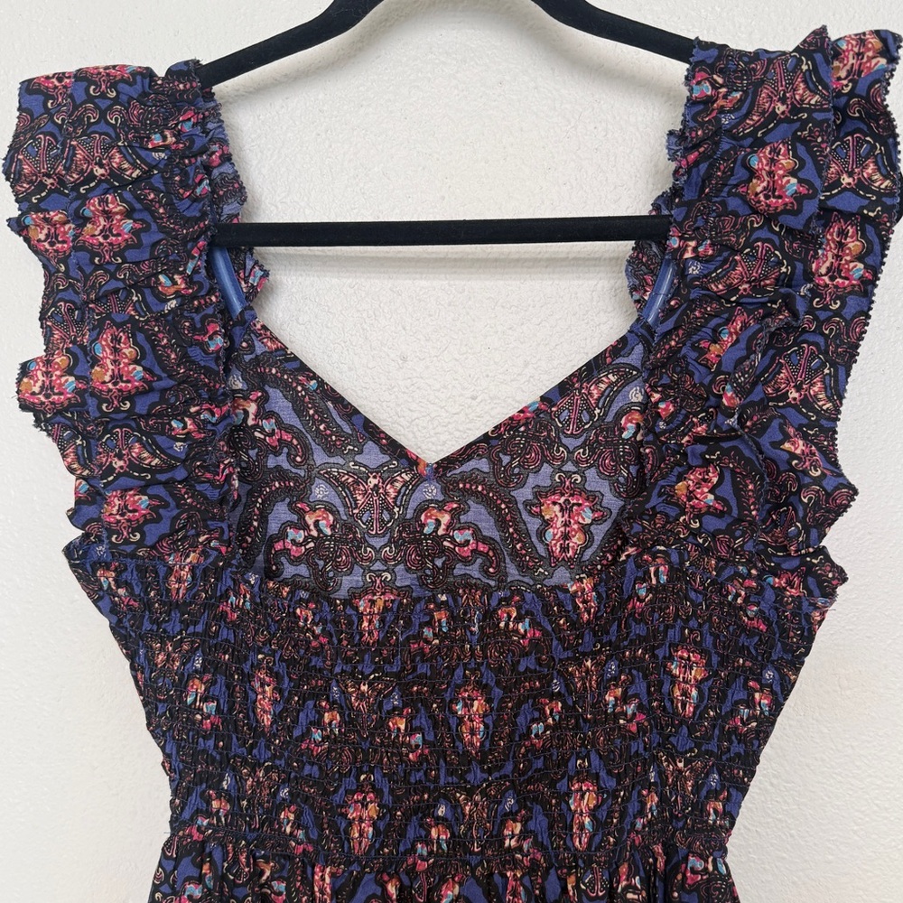 Caroline Constas Navy Pansy Print Smocked Sleeveless Maxi Dress Size XS NWOT - Picture 6 of 10